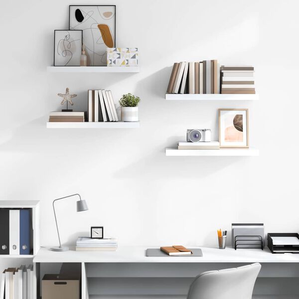 vidaXL Pl&aacute;vaj&uacute;ce n&aacute;stenn&eacute; police 4 ks, leskl&eacute; biele 60x23,5x3,8cm, MDF