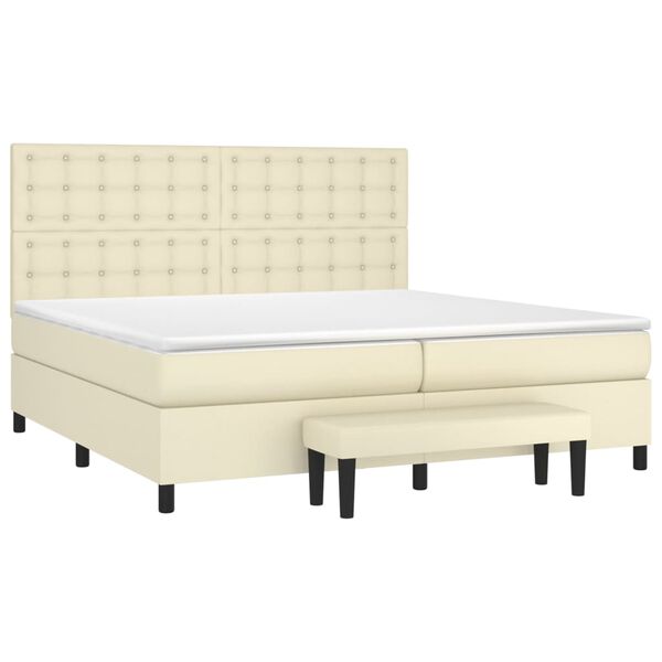 vidaXL Boxspring posteľ s matracom kr&eacute;mov&aacute; 200x200 cm umel&aacute; koža