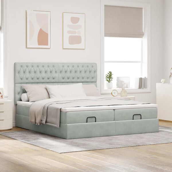 vidaXL Osmanský rám postele s matracmi svetlosivá 160x200 cm zamat