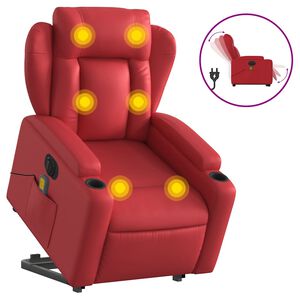 vidaXL Elektric. zdv&iacute;hacie mas&aacute;žne skl&aacute;pacie kreslo červen&eacute; umel&aacute; koža