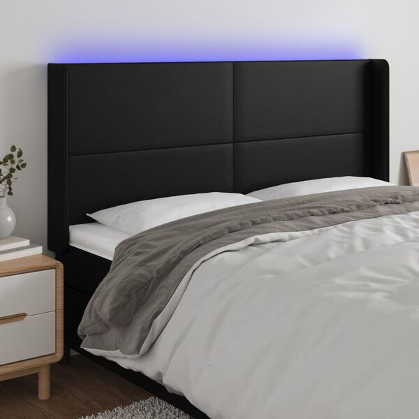 vidaXL Čelo postele s LED čierne 203x16x118/128 cm umel&aacute; koža