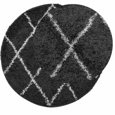 vidaXL Shaggy koberec PAMPLONA, vysoký vlas, čierno krémový Ø 100 cm