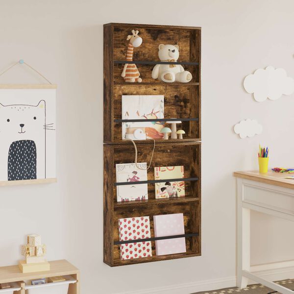 vidaXL Reg&aacute;l na časopisy s poličkou 2 pcs Dymov&aacute; dub 60 x 12 x 70 cm