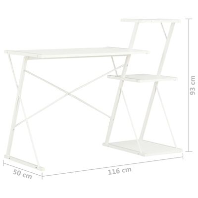 vidaXL Stôl s poličkami, biely 116x50x93 cm