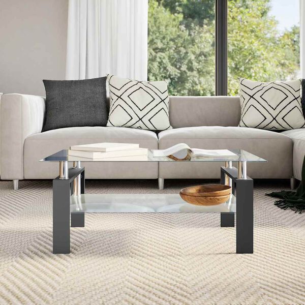 vidaXL Konferenčn&yacute; stol&iacute;k čierny a priesvitn&yacute; 95x55x40 cm tvrden&eacute; sklo