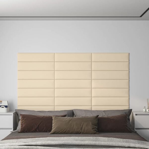 vidaXL Nástenné panely 12 ks krémové 60x15 cm látkové 1,08 m²
