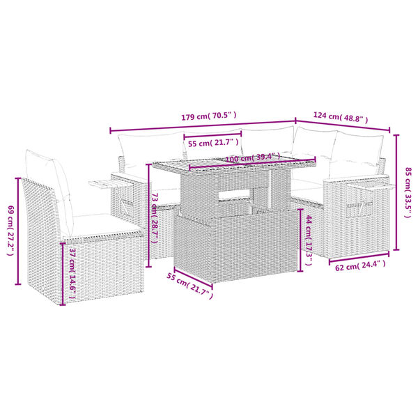 vidaXL 6-dielna záhradná sedacia súprava s podložkami polyratan sivá
