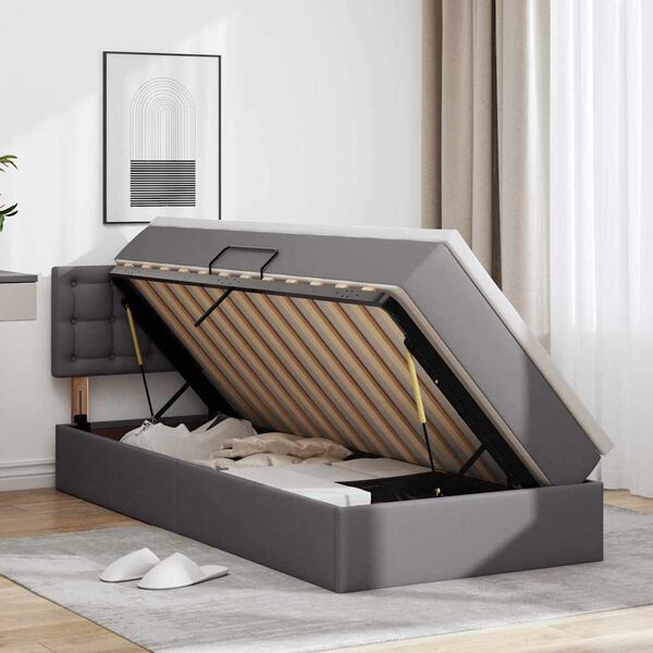 vidaXL Postel s &uacute;ložn&yacute;m prostorem a matrac&iacute; Siv&aacute; 100 x 200 cm