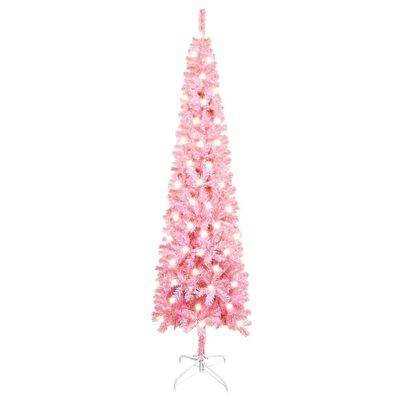 vidaXL Úzky osvetlený vianočný stromček, ružový 150 cm