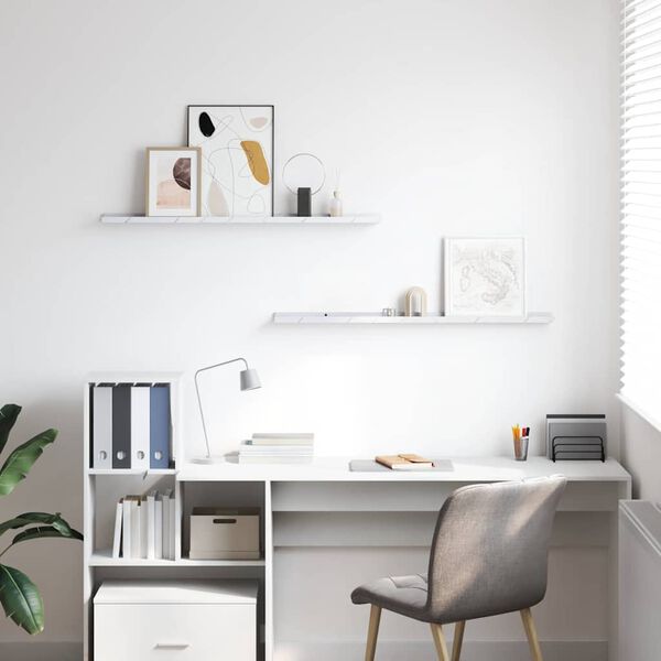 vidaXL Stenn&aacute; polica s poličkou 2 pcs Biely mramor 100 x 9 x 3 cm