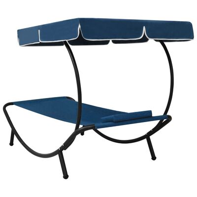 vidaXL Záhradná posteľ s baldachýnom a vankúšom modrá