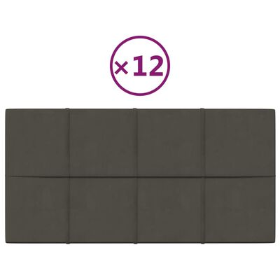 vidaXL Nástenné panely 12 ks tmavosivé 60x30 cm zamat 2,16 m²