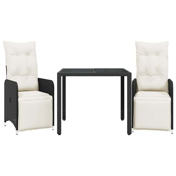 vidaXL 3-dielna z&aacute;hradn&aacute; bistro s&uacute;prava s vank&uacute;&scaron;mi čierna polyratan