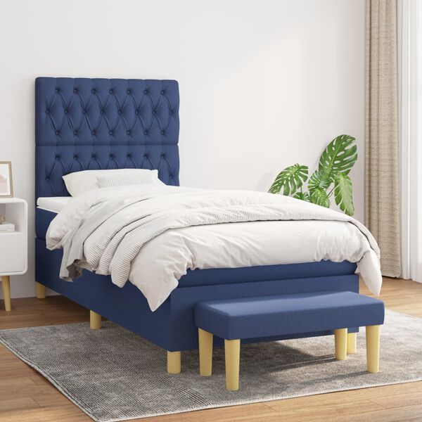 vidaXL Boxspring posteľ s matracom modr&aacute; 100x200 cm l&aacute;tka