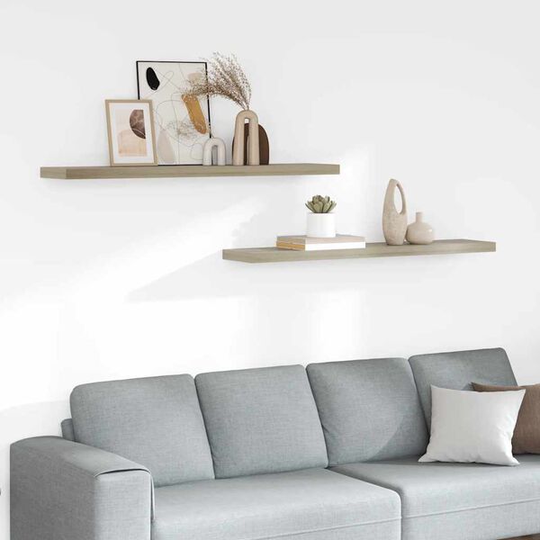 vidaXL Pl&aacute;vaj&uacute;ce n&aacute;stenn&eacute; police 2 ks, dubov&eacute; 120x23,5x3,8 cm, MDF