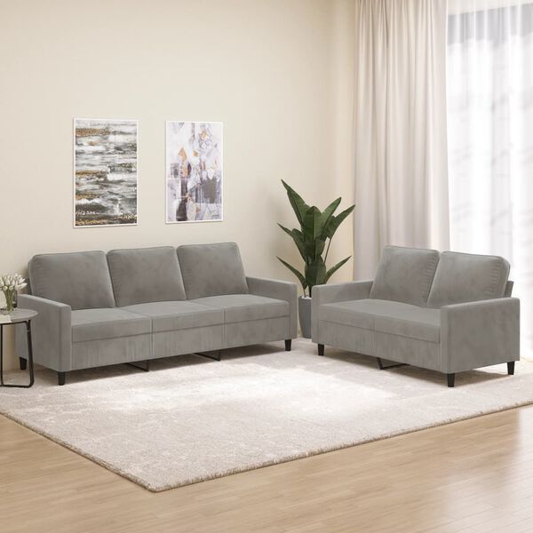 vidaXL 2-dielna sedacia súprava s vankúšmi bledosivá zamat