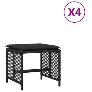 vidaXL Z&aacute;hradn&eacute; taburetky s vank&uacute;&scaron;mi 4 ks čierne 41x41x36 cm polyratan