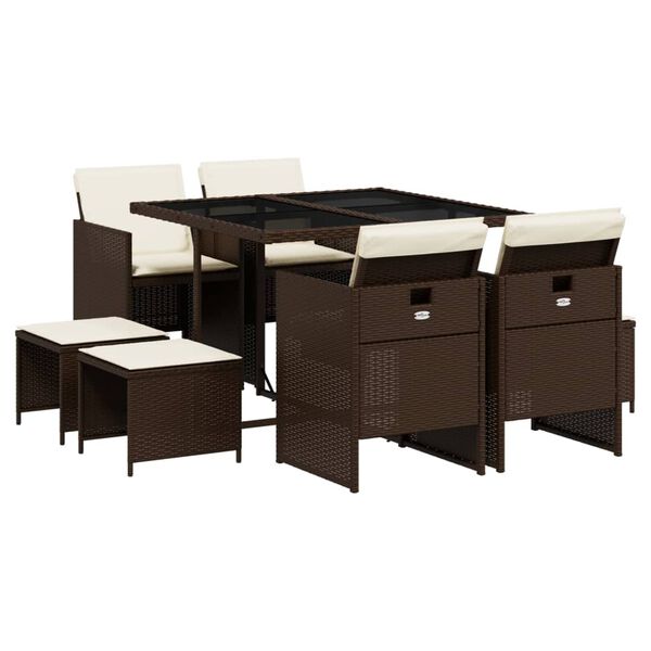 vidaXL 9-dielna z&aacute;hradn&aacute; jed&aacute;lensk&aacute; s&uacute;prava s vank&uacute;&scaron;mi hned&aacute; polyratan