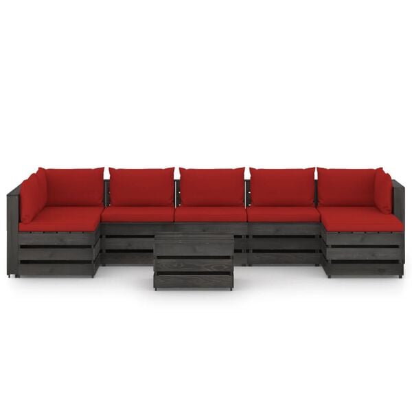 vidaXL 8-dielna z&aacute;hradn&aacute; s&uacute;prava s podložkami siv&eacute; impregnovan&eacute; drevo