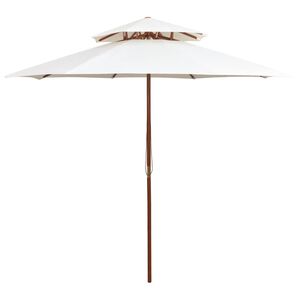 vidaXL Dvojit&yacute; slnečn&iacute;k 270x270 cm, dreven&aacute; tyč, kr&eacute;movo biely