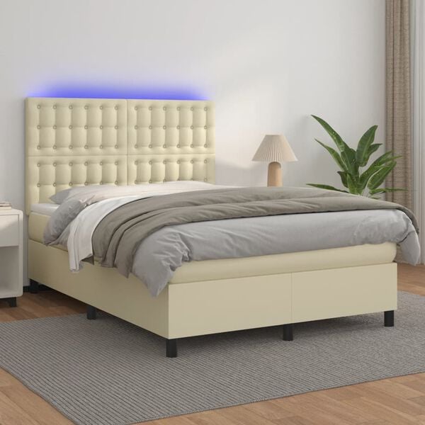 vidaXL Boxspring posteľ s matracom a LED kr&eacute;mov&aacute; 140x190 cm umel&aacute; koža