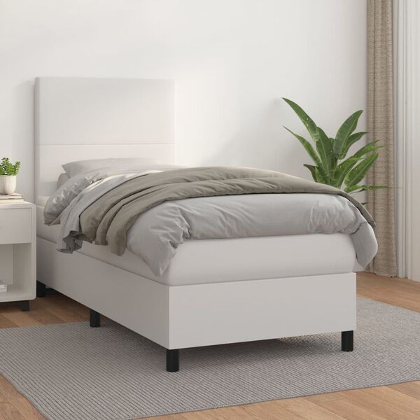 vidaXL Boxspring posteľ s matracom biela 90x190 cm umel&aacute; koža