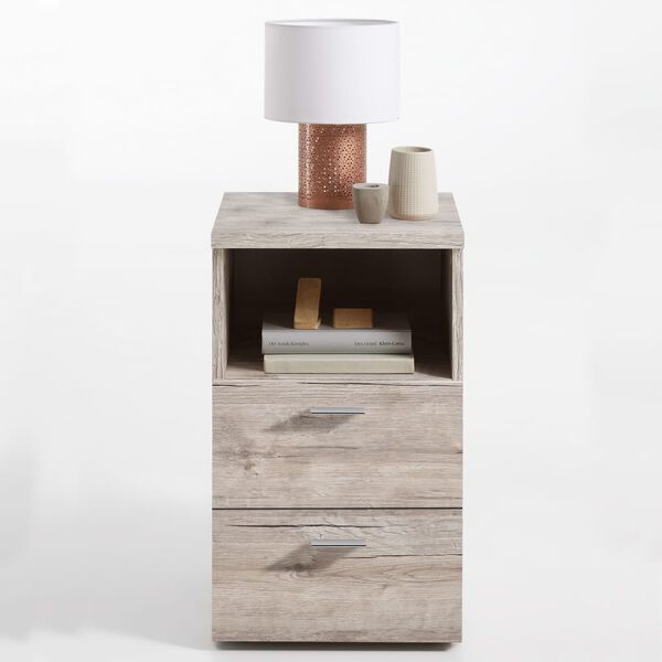 FMD Nočn&yacute; stol&iacute;k s 2 z&aacute;suvkami a otvorenou poličkou, pieskovo dubov&yacute;