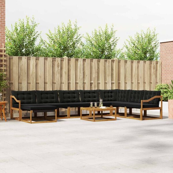 vidaXL Z&aacute;hradn&aacute; s&uacute;prava gaučov s vank&uacute;&scaron;om 9 pcs Pr&iacute;rodn&aacute; a čierna