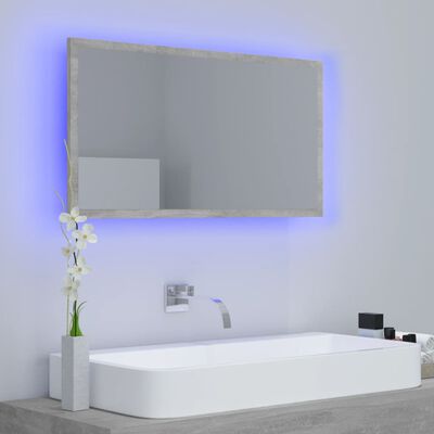 vidaXL Kúpeľňové zrkadlo s LED, betónovo sivé 80x8,5x37cm, akryl