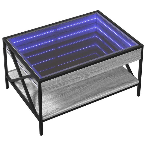 vidaXL Konferenčn&yacute; stol&iacute;k s nekonečn&yacute;mi LED siv&yacute; sonoma 70x50x38 cm