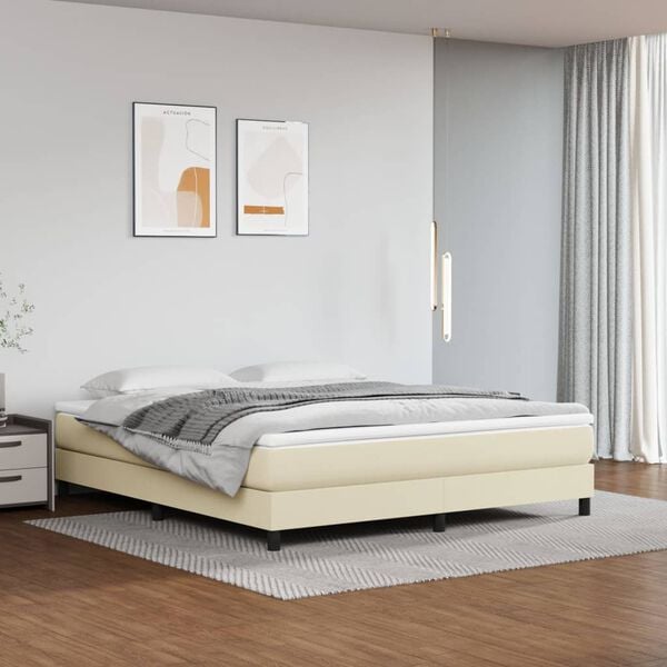 vidaXL Boxspring posteľ s matracom kr&eacute;mov&aacute; 180x200 cm umel&aacute; koža