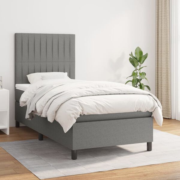 vidaXL Boxspring posteľ s matracom tmavosiv&aacute; 90x200 cm l&aacute;tka