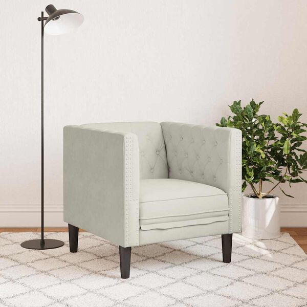 vidaXL Pohovka Chesterfield krémová zamat