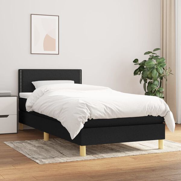 vidaXL Posteľn&yacute; r&aacute;m boxspring s matracom čierny 90x190 cm l&aacute;tka