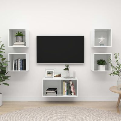 vidaXL 5-dielna súprava TV skriniek vysokolesklá biela drevotrieska