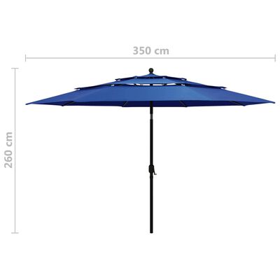 vidaXL 3-stupňový slnečník s hliníkovou tyčou azúrovo-modrý 3,5 m
