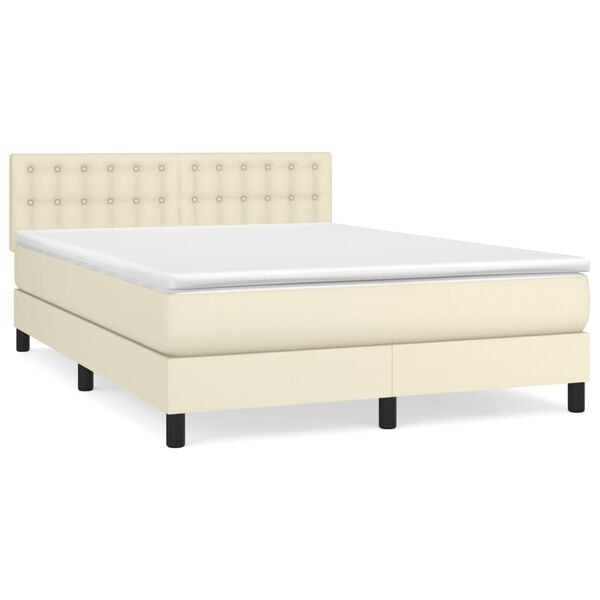vidaXL Boxspring posteľ s matracom kr&eacute;mov&aacute; 140x200 cm umel&aacute; koža