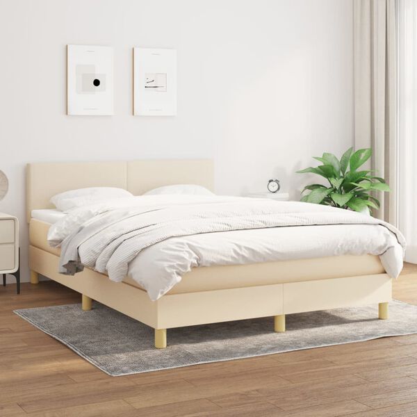 vidaXL Boxspring posteľ s matracom kr&eacute;mov&yacute; 140x190 cm l&aacute;tka