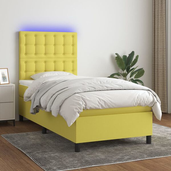 vidaXL Posteľ boxsping s matracom a LED zelen&aacute; 90x190 cm l&aacute;tka