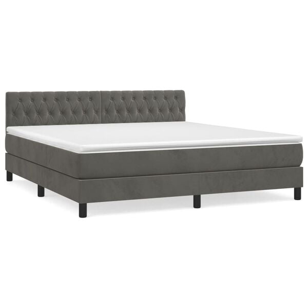 vidaXL Posteľn&yacute; r&aacute;m boxspring s matracom tmavosiv&yacute; 180x200 cm zamat