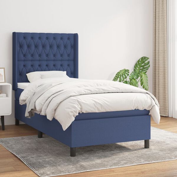 vidaXL Boxspring posteľ s matracom modr&aacute; 100x200 cm l&aacute;tka