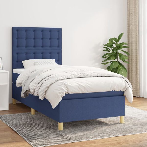 vidaXL Posteľn&yacute; r&aacute;m boxspring s matracom modr&yacute; 90x200 cm l&aacute;tka