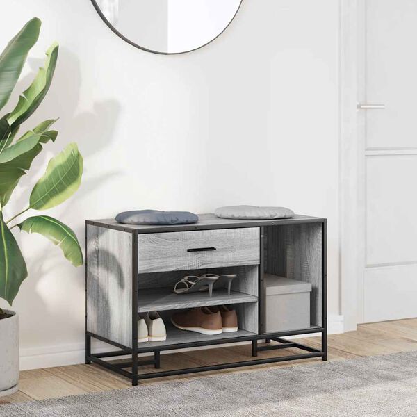 vidaXL Lavička na topánky, sivá sonoma, kompozitné drevo+kov