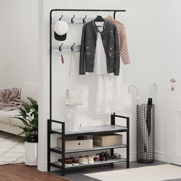 vidaXL Ve&scaron;iak s poličkou Siv&yacute; Sonoma 95 x 34 x 184 cm Kompozitn&eacute; drevo