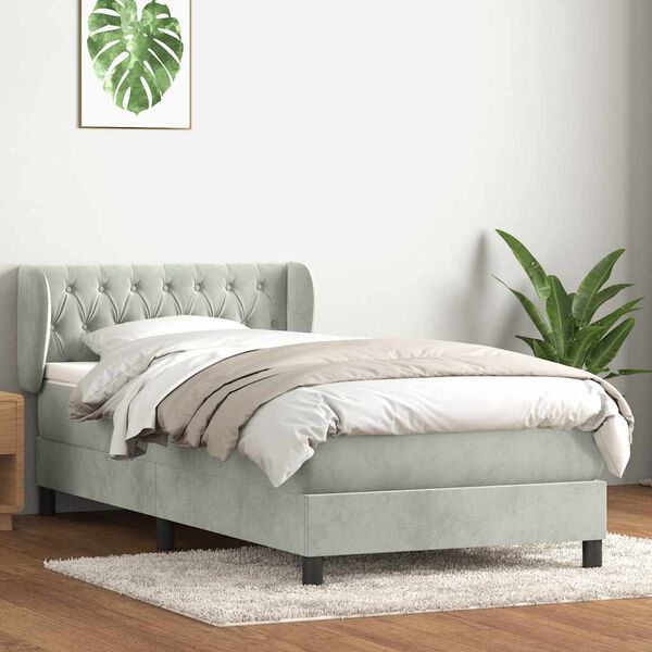 vidaXL Posteľn&yacute; r&aacute;m boxspring s matracom Svetlosiv&aacute; 80x210 cm zamat