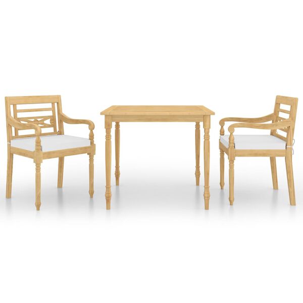 vidaXL 3-dielna záhradná jedálenská súprava s podložkami teakový masív