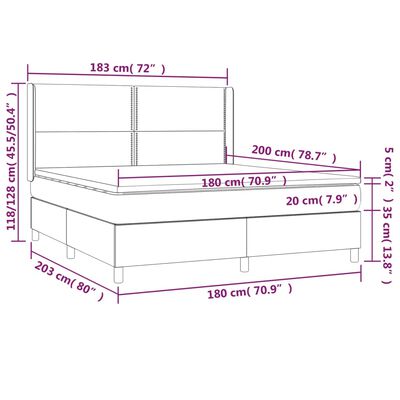 vidaXL Posteľný rám boxsping matrac a LED tmavomodrý 180x200 cm zamat