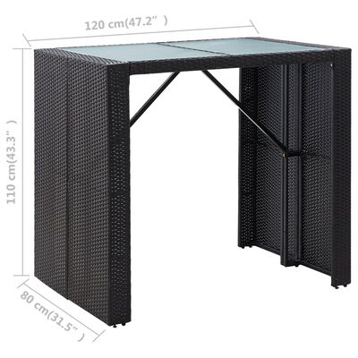 vidaXL 5-dielna vonkajšia barová súprava, polyratan a sklo, čierna