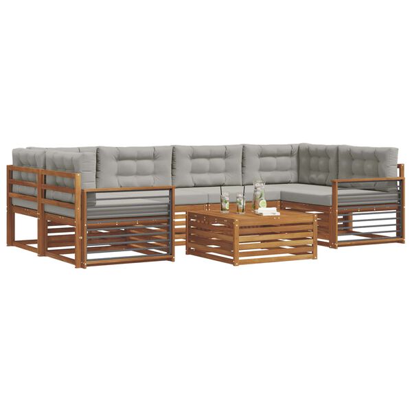 vidaXL Z&aacute;hradn&aacute; s&uacute;prava gaučov s vank&uacute;&scaron;om 7 pcs Pr&iacute;rodn&aacute; a svetlosiv&aacute;