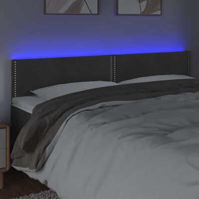 vidaXL Čelo postele s LED tmavosivé 160x5x78/88 cm zamat